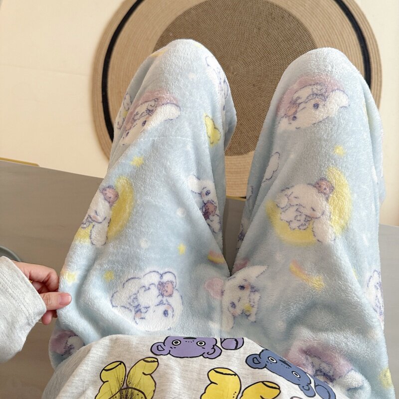 卡通可爱甜美法兰绒睡裤女秋冬季
