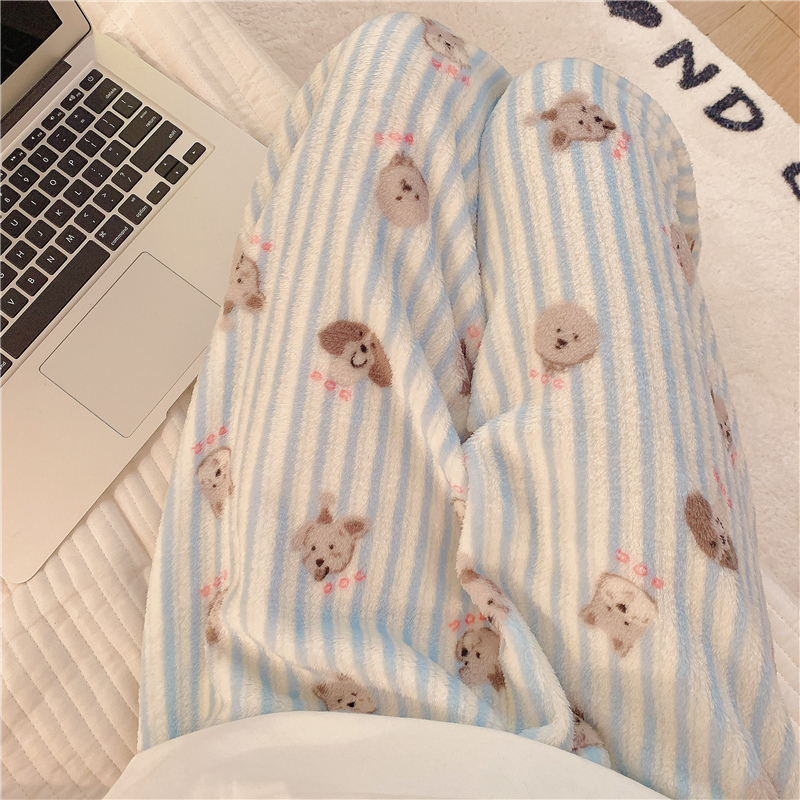 秋冬新款法兰绒睡裤男士女士日系ins风卡通可爱大码珊瑚绒家居裤