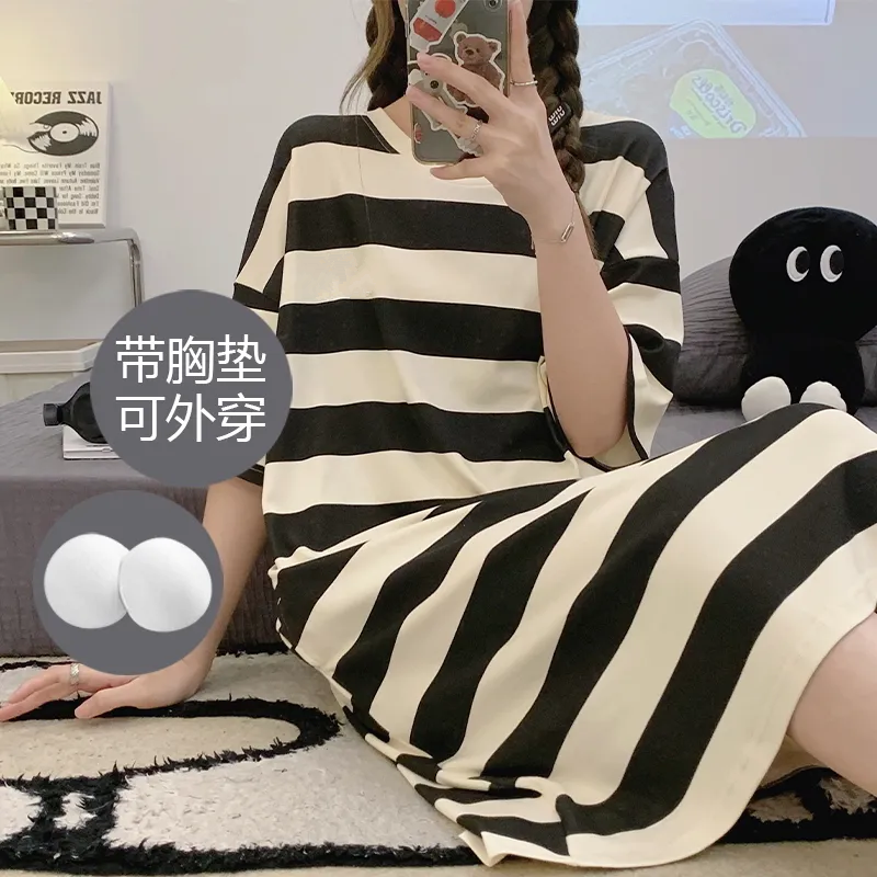 여성용 패딩 잠옷 반팔면 2023 신상 여름 여성용 귀여운 얇은 잠옷 여름 드레스