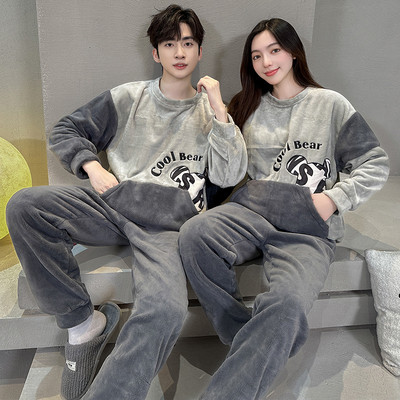 情侣睡衣男女法兰绒加厚珊瑚绒