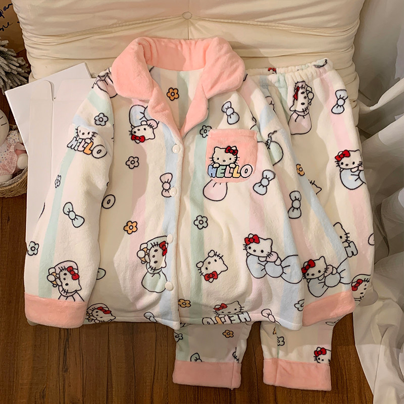 开衫法兰绒睡衣女网红ins风卡通