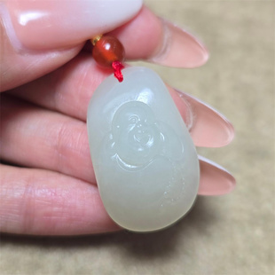 福利~新疆白玉籽料弥勒佛挂件吊坠可做手牌玉石雕刻培训学校08050