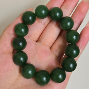 收藏级~新疆和田碧玉籽料留皮16mm大珠子手链手串挂件吊坠和田玉