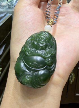 新疆和田碧玉籽料财神吊坠挂件和田玉石雕刻培训学校A12-11