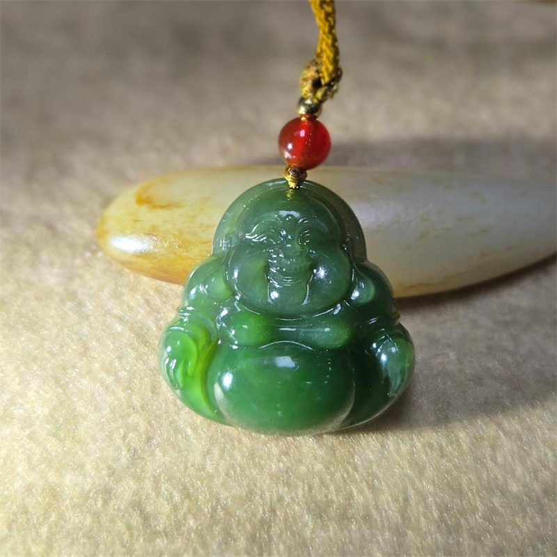 碧玉籽料弥勒佛~新疆和田玉吊坠挂件观音玉石雕刻培训学校