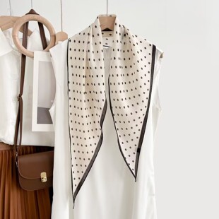 真丝羊毛菱形巾长条小丝巾女桑蚕丝春夏新款黑白波点百搭领巾发带