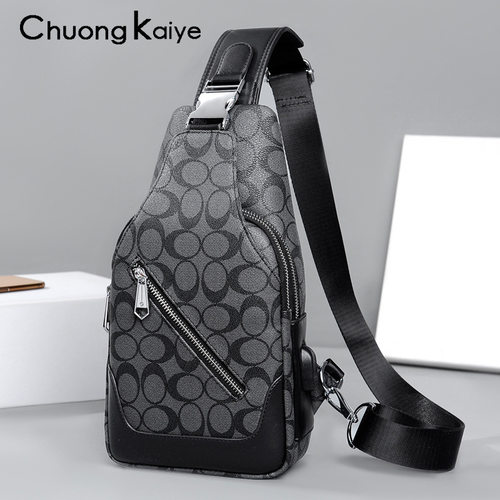 ChuongKaiye男士胸包新款单肩斜挎包潮流时尚格纹斜肩包厂家直销