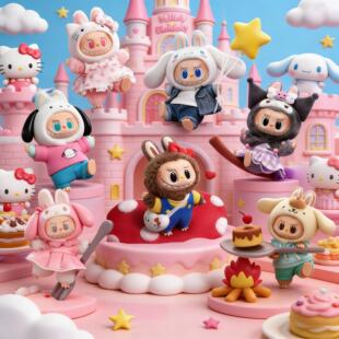 POPMART泡泡玛特拉布布三丽鸥家族搪胶毛绒挂件盲盒LABUBU凯蒂猫