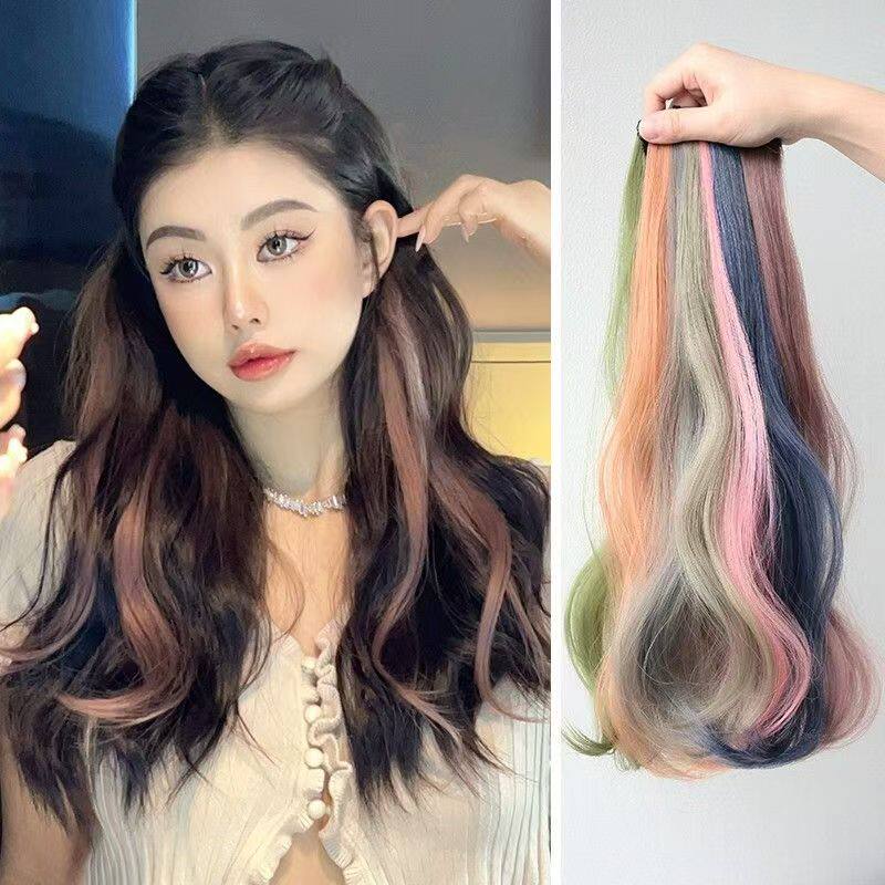 挑染假发片挂耳染一片式自然真卷发假发隐形渐变色彩色接发增发量
