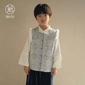 满呐2025秋冬新品 中式 明制汉服桑蚕丝提花鹿纹棉袄马甲保暖男女童