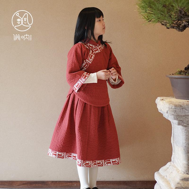 满呐推荐秋冬新款女童国风新中式年服蛇年拜年服棉袄加厚套装