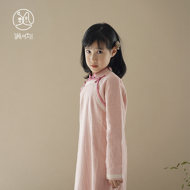 满呐2025秋冬新品中式棉麻民国风旗袍女孩收腰连衣裙手工盘扣,童装/婴儿装/亲子装,旗袍,淘宝优惠券,粉丝福利购,淘宝优惠卷