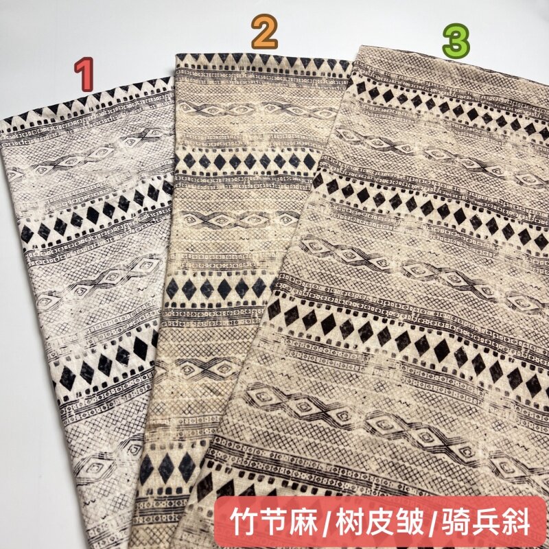 春夏新品竹节麻骑兵斜树皮皱印花高品质柔软布料厂家供应布匹整批