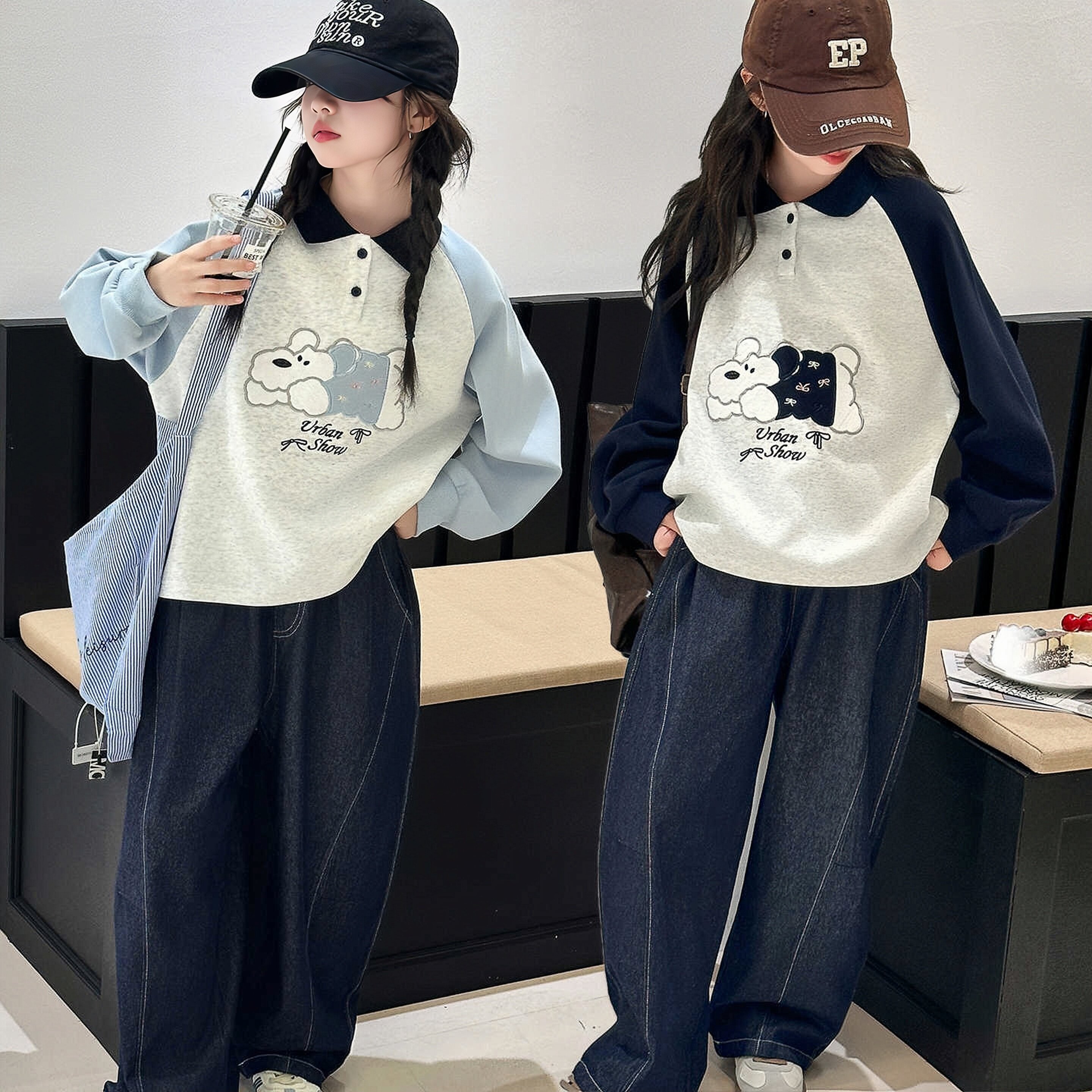 女童卫衣春秋2025新款中大童宽松翻领长袖打底女孩初中学生上衣潮