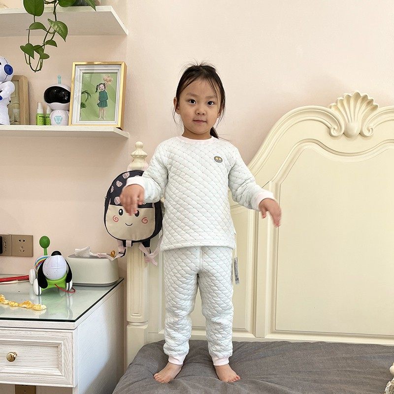 三木比迪秋冬厚款男女童纯棉儿童保暖套装居家睡衣全棉内衣套舒适