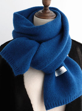 纯色围巾女冬季2025新款保暖男百搭克莱因蓝色羊毛针织围脖高级感