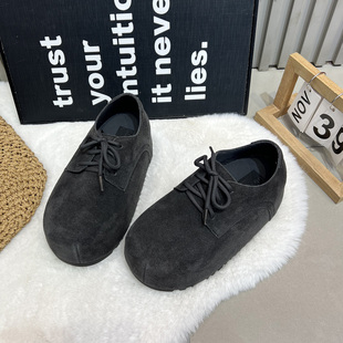 松糕厚底磨砂真皮复古休闲勃肯鞋女2026新款时尚韩版百搭春秋单鞋