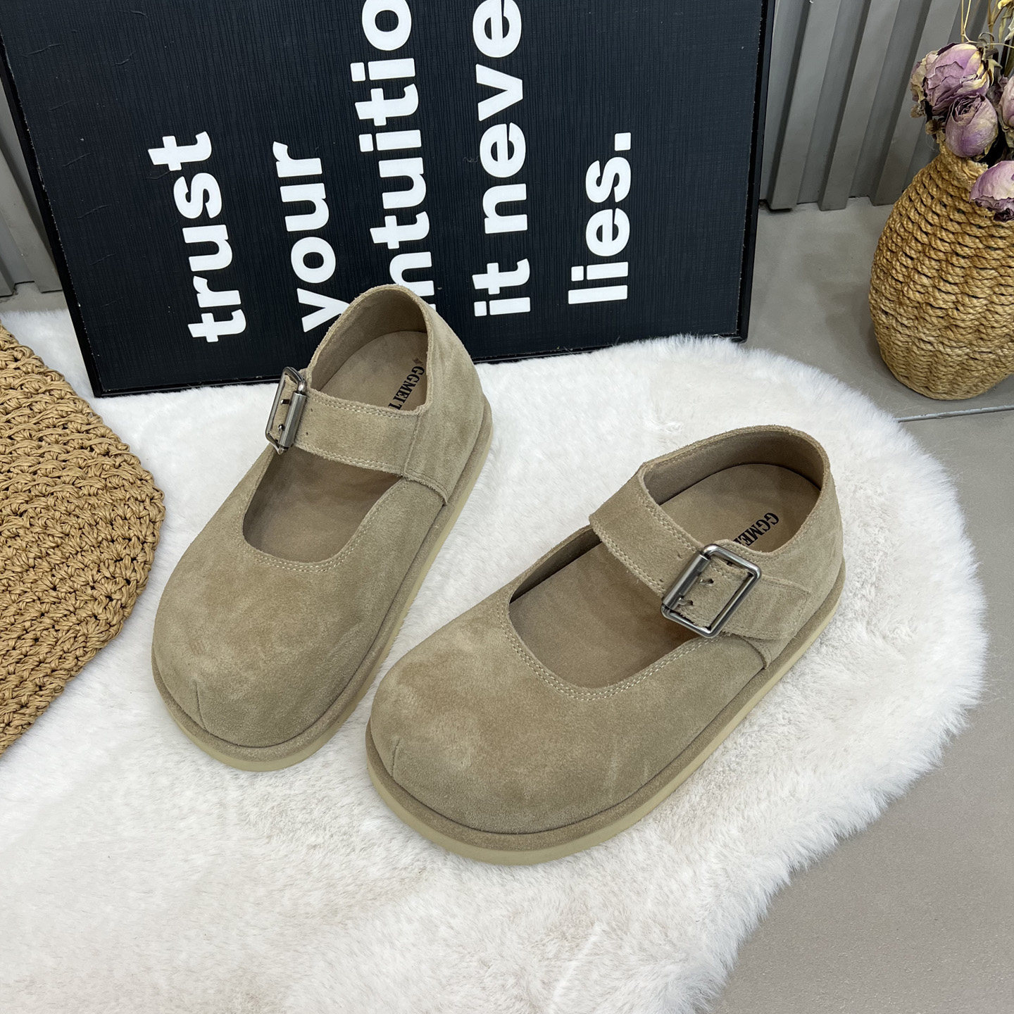 2026春季新款真皮玛丽珍鞋女厚底增高扣带休闲勃肯鞋百搭舒适单鞋