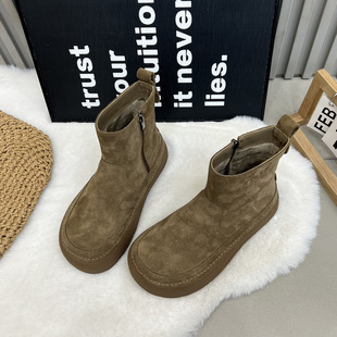 秋冬新款 巨好看靴子女复古炸街小短靴磨砂皮马丁靴平底加绒二棉鞋