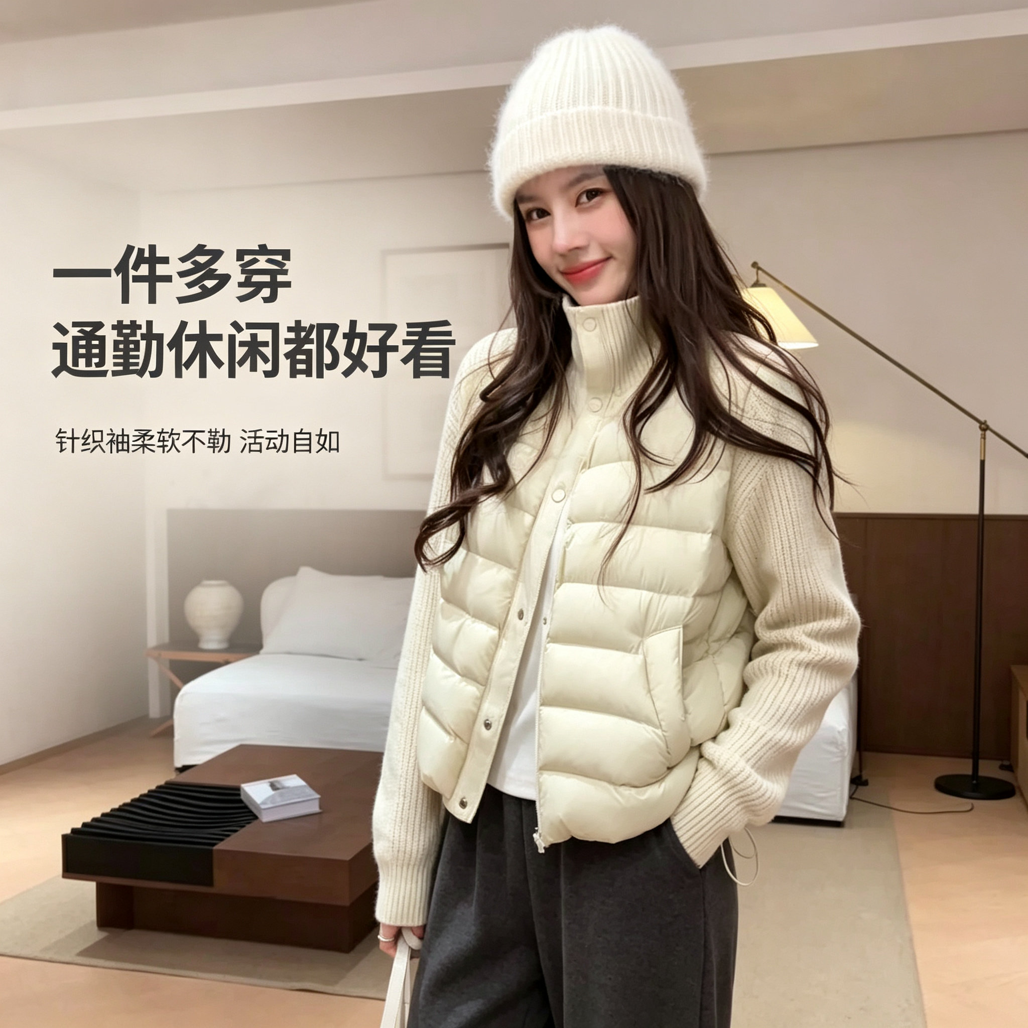 2026新款棉服针织袖加厚马甲女