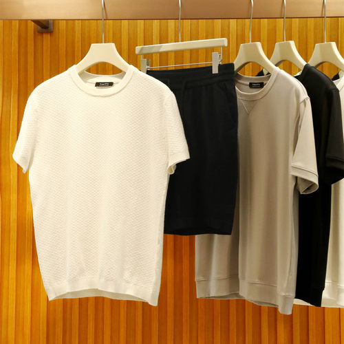 奢华熊猫配色2024夏季男士新疆长绒棉透气短裤套装短袖两件套9049