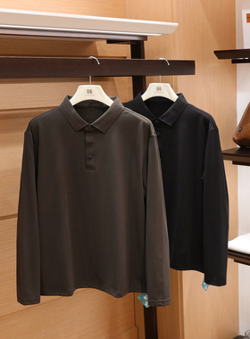 2025秋季新款男士高级感商务休闲简约宽松弹力polo衫长袖T恤1337