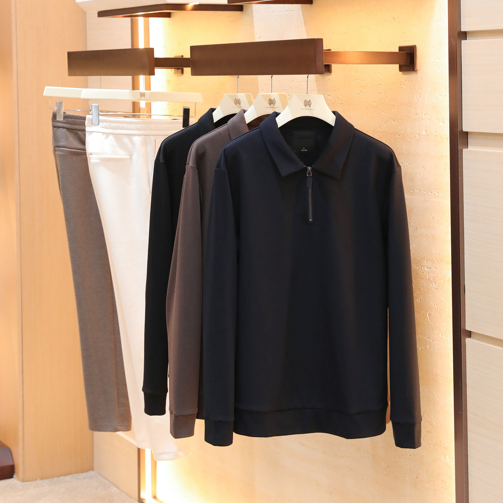 意式奢华2025秋冬季新款男叠穿莫代尔羊毛混纺翻领长袖打底衫1497