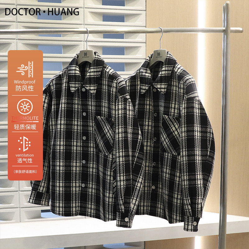 2024春秋季新款经典简约黑白格复古衬衫式翻领羊毛夹克外套男9416,男装,夹克,淘宝优惠券,粉丝福利购,淘宝优惠卷