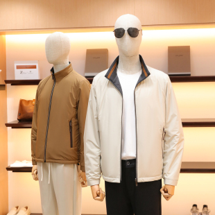 意式奢华老钱风2025秋冬季新款男士正反两穿轻型立领夹克棉衣1393