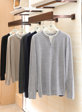 意式奢华老钱风2026春季新款男士薄款100%绵羊毛针织长袖T恤2121