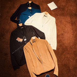 复古立领针织衫 拉链羊毛混纺男休闲美式 1537 叠穿开衫 2025秋冬新款