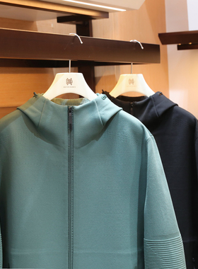 2026春秋新款男士高端奢华全压胶连帽拉链针织运动夹克外套潮1431