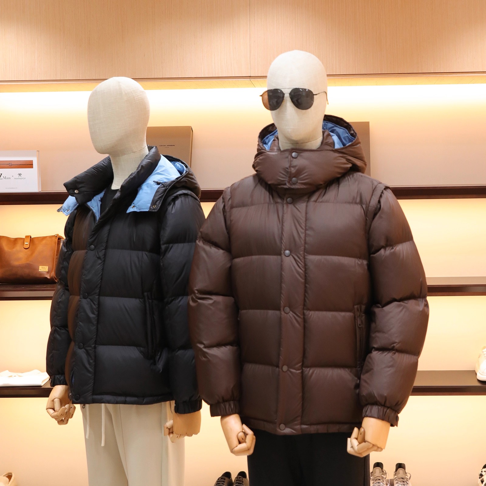 美式可拆卸羽绒服马甲黑色机能连帽背心外套面包棉服男2025冬1420