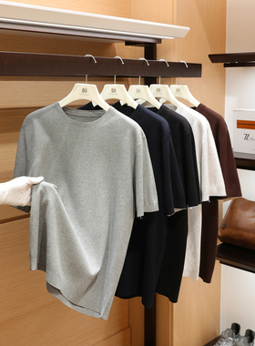 2025秋季新款男高端户外休闲纯色叠穿内搭半袖针织打底衫T恤1257