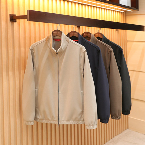 意式奢华2025秋季新款男高端含羊毛天丝混纺立领飞行夹克外套1568