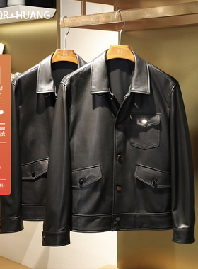 2024秋冬季新款高端羊皮皮衣男士真皮夹克美拉德复古短外套潮9577