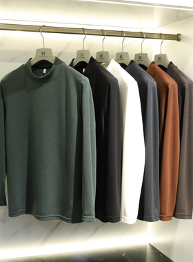 太舒适啦 2023秋冬时尚保暖半高领羊毛打底衫男莫代尔长袖T恤8334