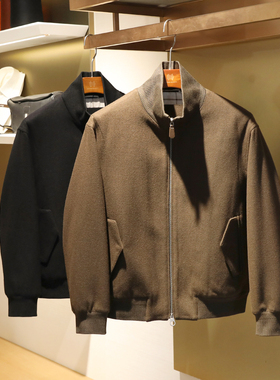 意式奢华2024秋冬季新款男士商务休闲高端老钱风羊毛混纺棉服9688