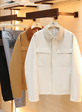 2025秋季新款男士100%全棉复古巴恩风拼接绵羊皮翻领夹克外套1496