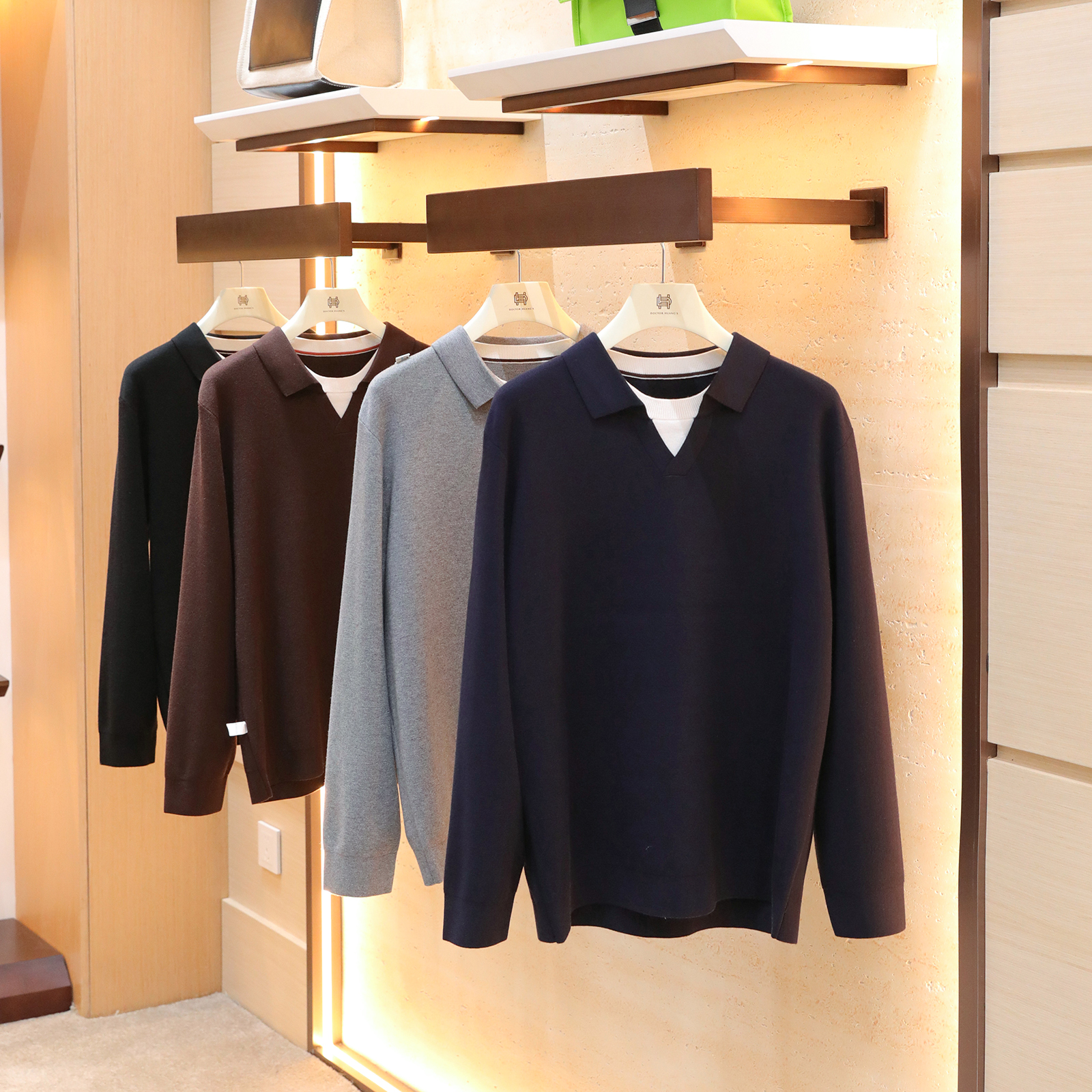 2025秋冬季新款男士叠穿针织衫极简风假两件长袖翻领打底毛衣1546