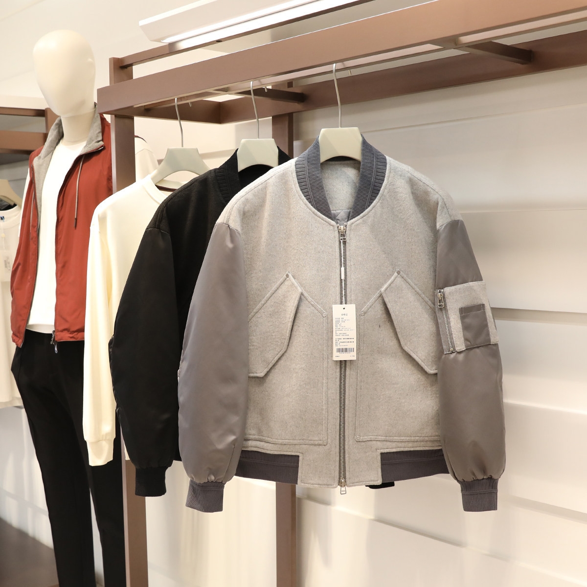 年终清仓 2025秋冬季男士设计感棒球领飞行夹克羊毛棉衣外套9622