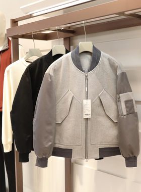 年终清仓 2025秋冬季男士设计感棒球领飞行夹克羊毛棉衣外套9622