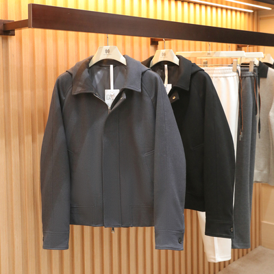意式奢华老钱风2025秋冬男莫代尔羊毛混纺可拆卸连帽夹克棉服1755