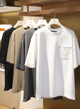 2025夏季新款慵懒风260g长绒棉混纺设计感口袋简约短袖T恤男1029