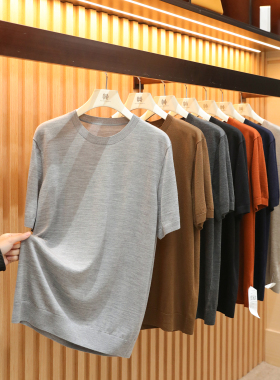 轻奢老钱风2026夏季新款男士高端100%绵羊毛凉感针织短袖T恤2048