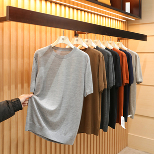 轻奢老钱风2026夏季 男士 高端100%绵羊毛凉感针织短袖 T恤2048 新款