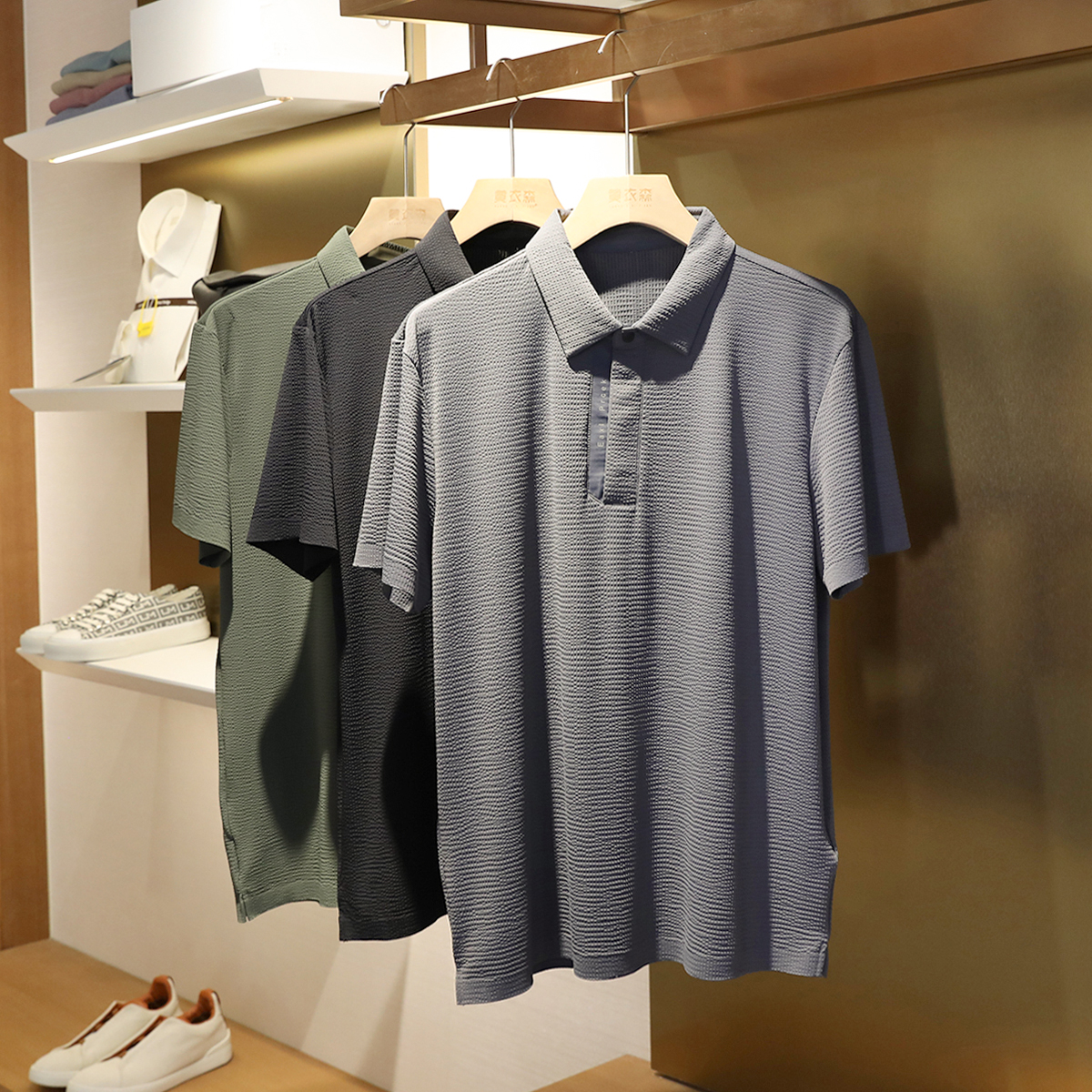 城市户外2024夏新款泡泡纱透气高弹polo衫男商务休闲短袖T恤9117