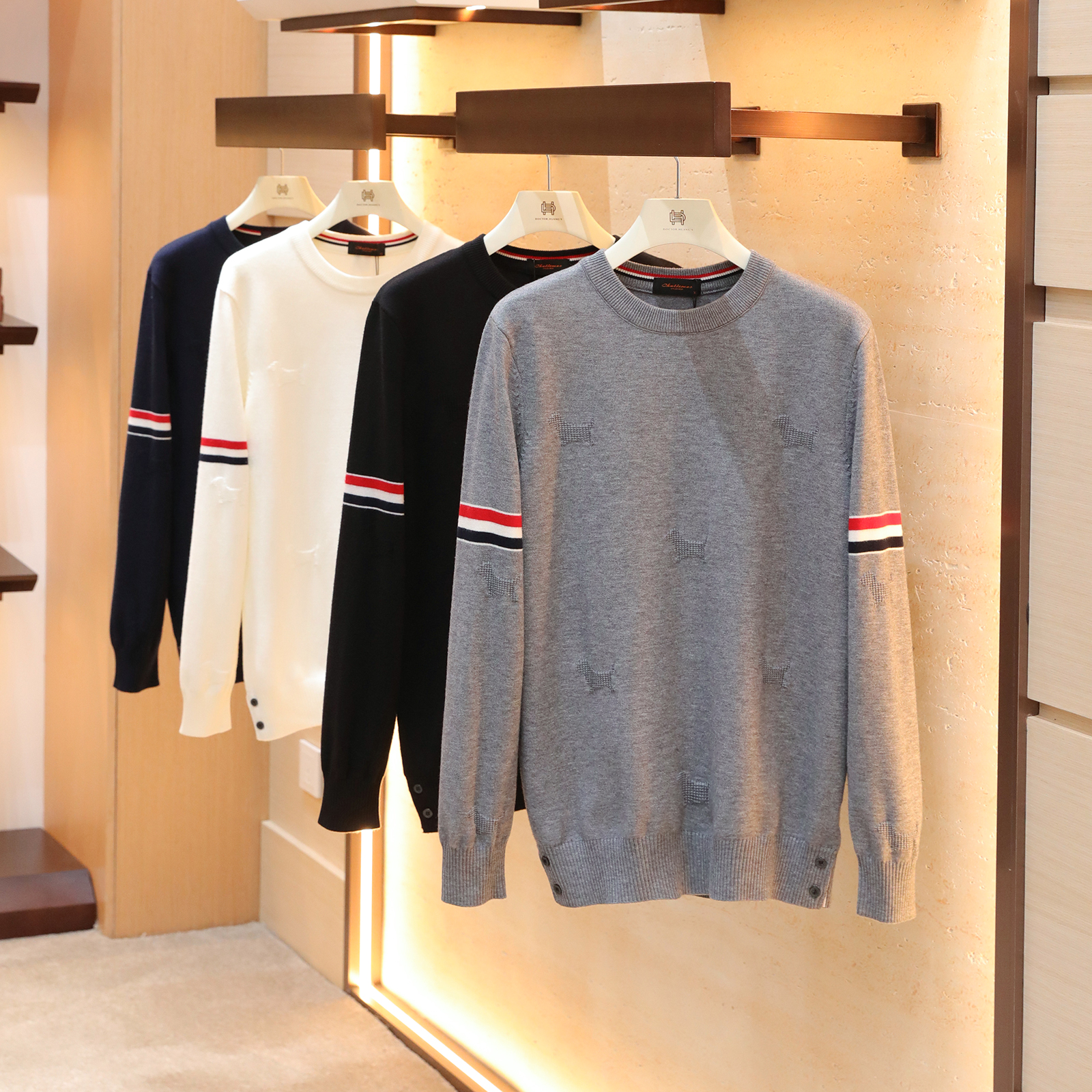 2025秋冬新款男美式休闲小狗提花莫代尔羊毛混纺针织圆领毛衣1511