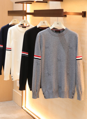 2025秋冬新款男美式休闲小狗提花莫代尔羊毛混纺针织圆领毛衣1511