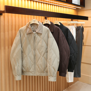 2025秋冬新款商务休闲轻薄巴恩风撞色灯芯绒翻领夹克羽绒服男1756